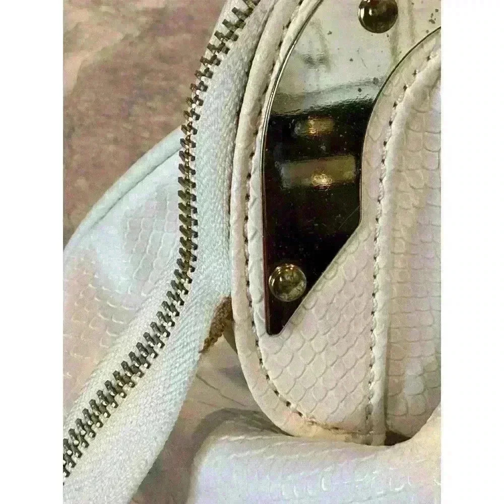 IMAN Women’s White Gold Croc Faux Leather Handbag Satchel Large Size Purse Zip - Picture 9 of 9